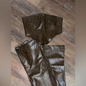 PrettyLittleThing Brown Faux Leather Jumpsuit